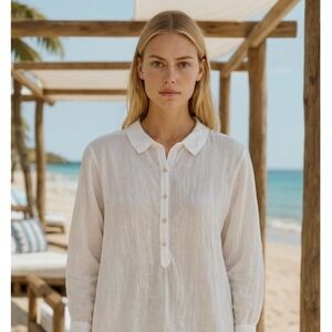Eileen Fisher 100% Irish Linen White Casual Lightweight Women's Sz Petite Medium